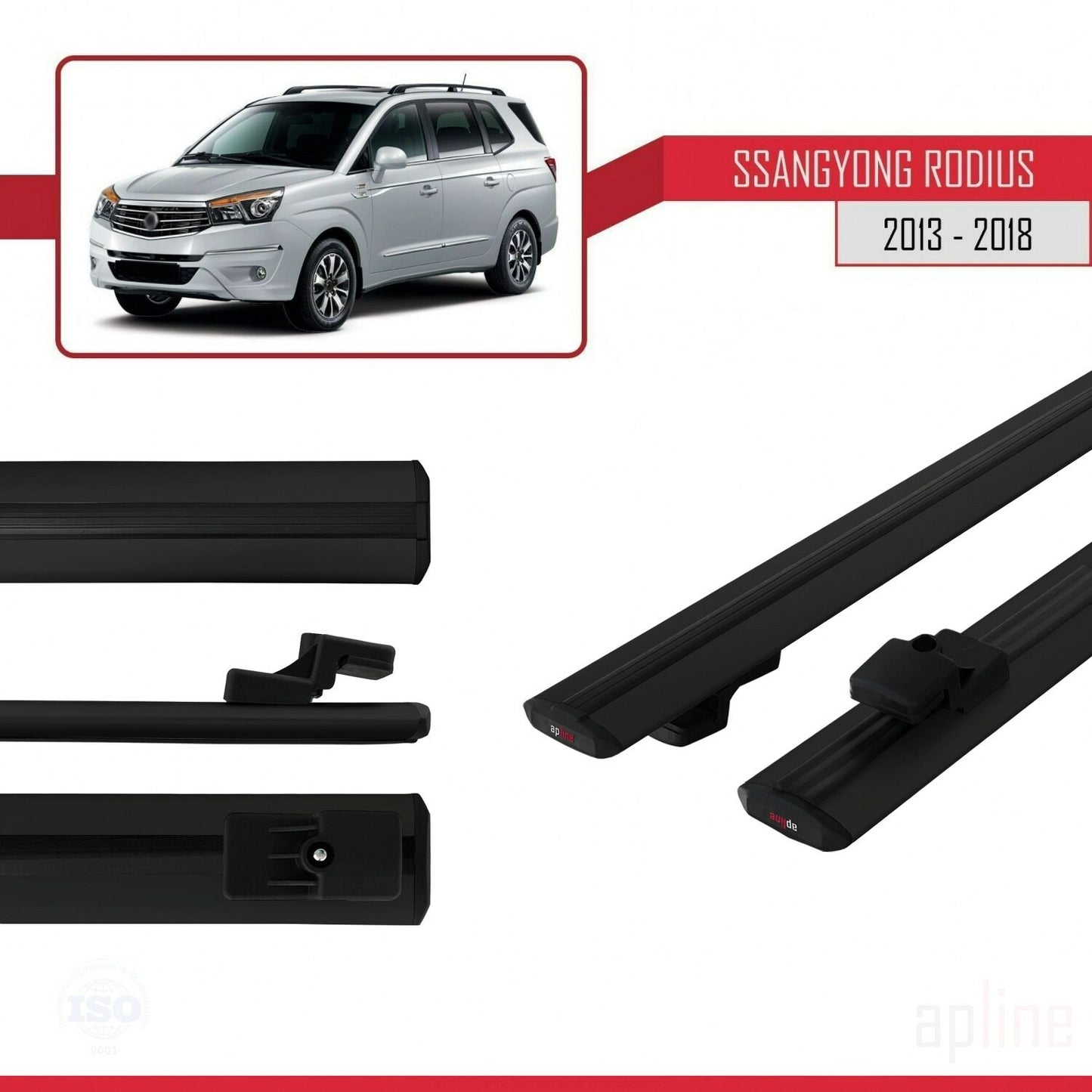 Compatible avec Ssangyong Rodius 2 2013-2018 BASIC Model Barres de Toit Railing Porte-Bagages de Voiture Noir Aluminium 2 Barres