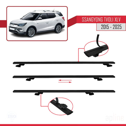 Compatible avec Ssangyong Tivoli XLV 2015-2025 BASIC Model Barres de Toit Railing Porte-Bagages de Voiture Noir Aluminium 2 Barres