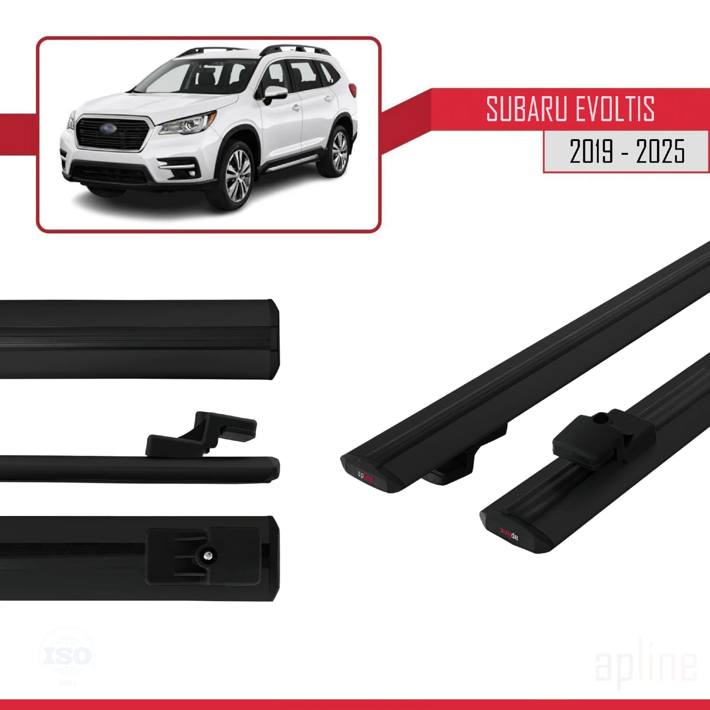 Compatible avec Subaru Evoltis 2019-2025 BASIC Model Barres de Toit Railing Porte-Bagages de Voiture Noir Aluminium 2 Barres