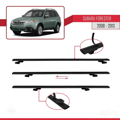 Compatible avec Subaru Forester 3 (SH) 2008-2013 BASIC Model Barres de Toit Railing Porte-Bagages de Voiture Noir Aluminium 2 Barres