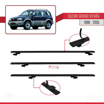 Compatible avec Suzuki Grand Vitara (FT) 1998-2005 BASIC Model Barres de Toit Railing Porte-Bagages de Voiture Noir Aluminium 2 Barres