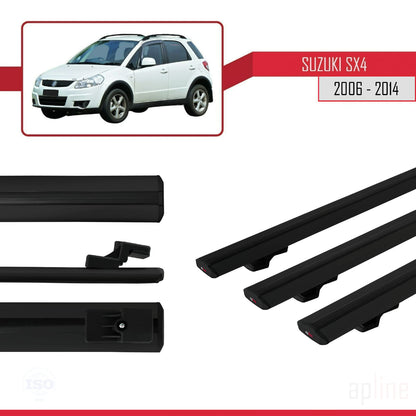 Compatible avec Suzuki SX4 II (JY) 2006-2014 BASIC Model Barres de Toit Railing Porte-Bagages de Voiture Noir Aluminium 3 Barres