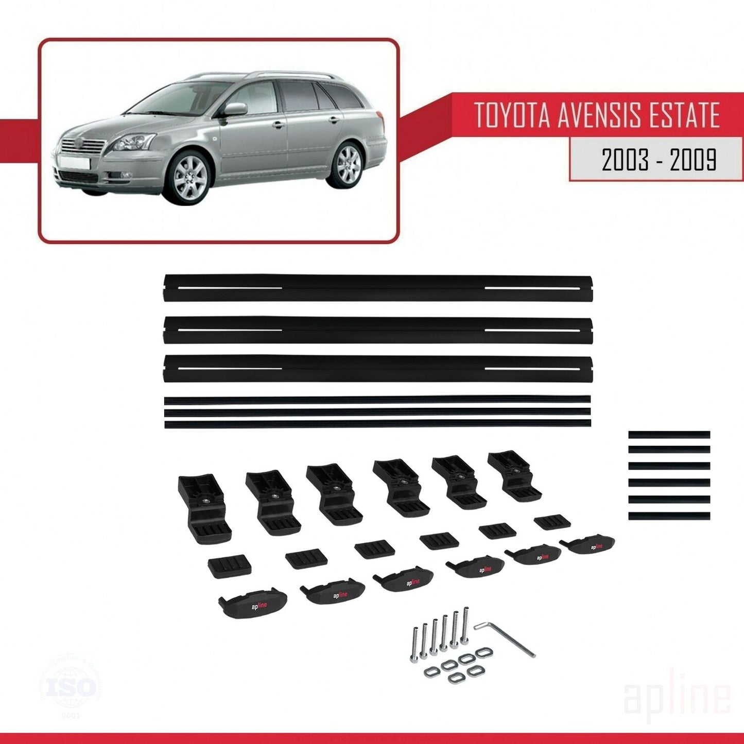 Compatible avec Toyota Avensis Break 2003-2009 BASIC Model Barres de Toit Railing Porte-Bagages de Voiture Noir Aluminium 3 Barres