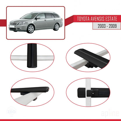 Compatible avec Toyota Avensis Break 2003-2009 BASIC Model Barres de Toit Railing Porte-Bagages de Voiture Noir Aluminium 2 Barres