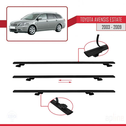 Compatible avec Toyota Avensis Break 2003-2009 BASIC Model Barres de Toit Railing Porte-Bagages de Voiture Noir Aluminium 2 Barres
