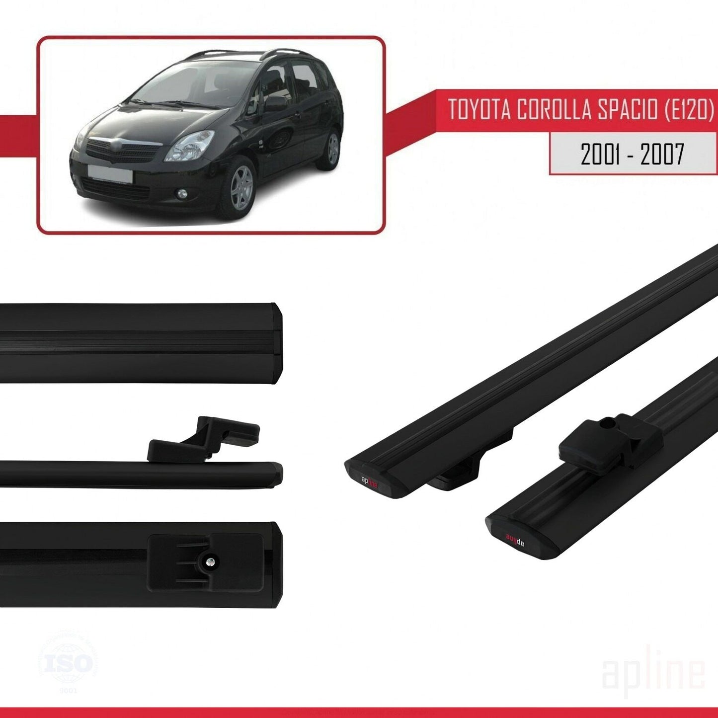 Compatible avec Toyota Corolla Spacio 2 (E120) 2001-2007 BASIC Model Barres de Toit Railing Porte-Bagages de Voiture Noir Aluminium 2 Barres