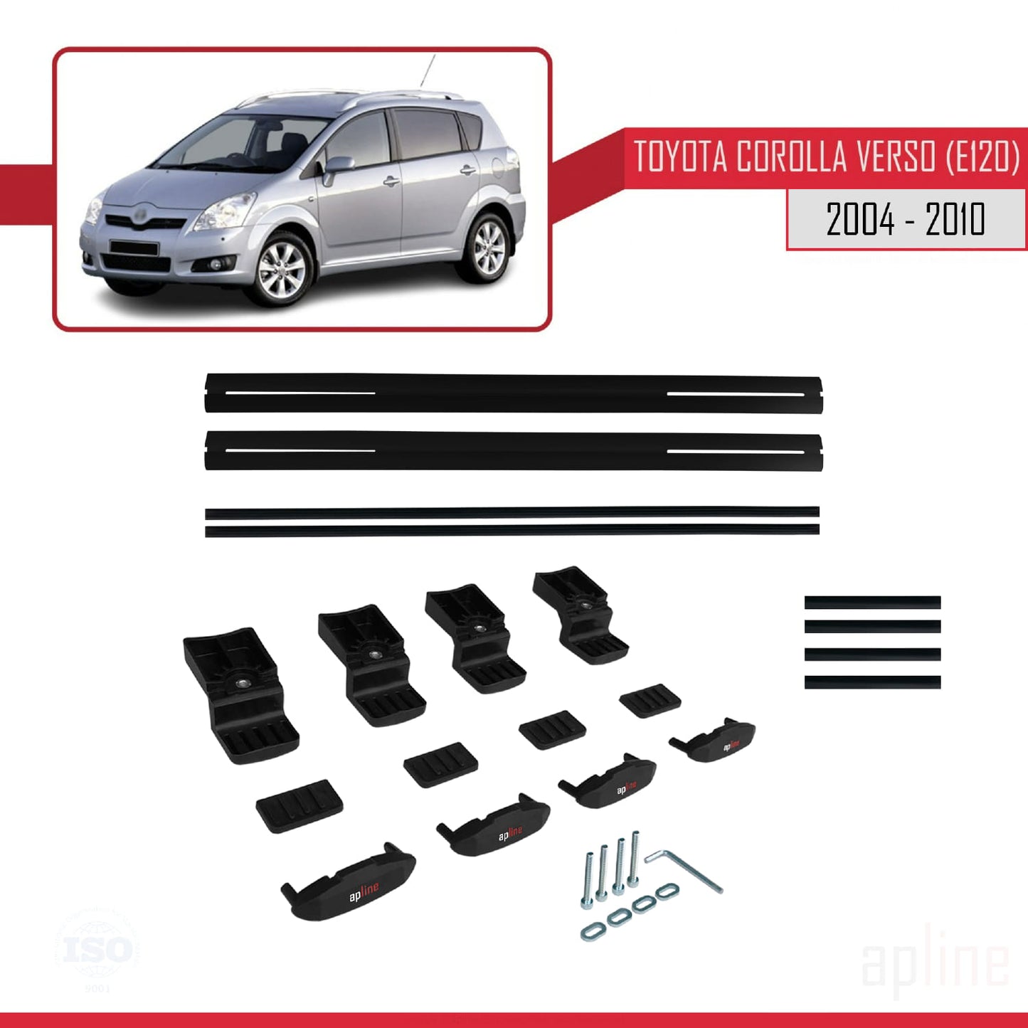 Compatible avec Toyota Corolla Verso 2 (AR10) 2004-2010 BASIC Model Barres de Toit Railing Porte-Bagages de Voiture Noir Aluminium 2 Barres