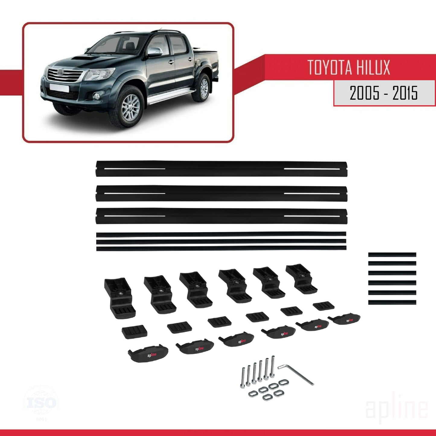 Compatible avec Toyota Hilux 7 (AN30) 2005-2015 BASIC Model Barres de Toit Railing Porte-Bagages de Voiture Noir Aluminium 3 Barres