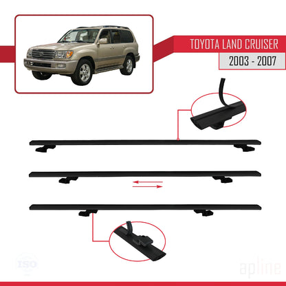Compatible avec Toyota Land Cruiser (J100) 2003-2007 BASIC Model Barres de Toit Railing Porte-Bagages de Voiture Noir Aluminium 3 Barres
