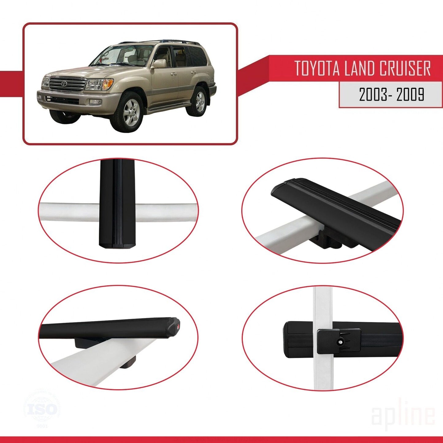 Compatible avec Toyota Land Cruiser (J100) 2003-2007 BASIC Model Barres de Toit Railing Porte-Bagages de Voiture Noir Aluminium 2 Barres