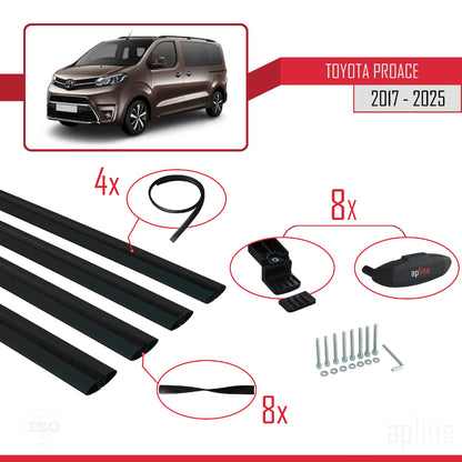 Compatible avec Toyota Proace 2017-2025 BASIC Model Barres de Toit Railing Porte-Bagages de Voiture Noir Aluminium 4 Barres