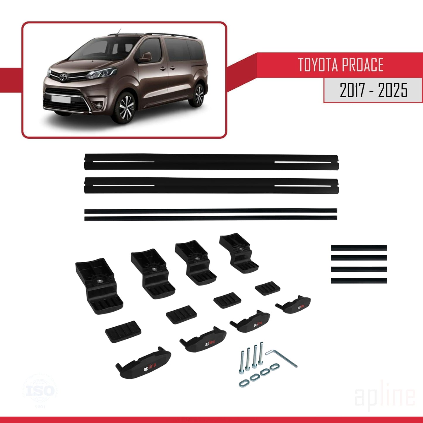 Compatible avec Toyota Proace 2017-2025 BASIC Model Barres de Toit Railing Porte-Bagages de Voiture Noir Aluminium 2 Barres