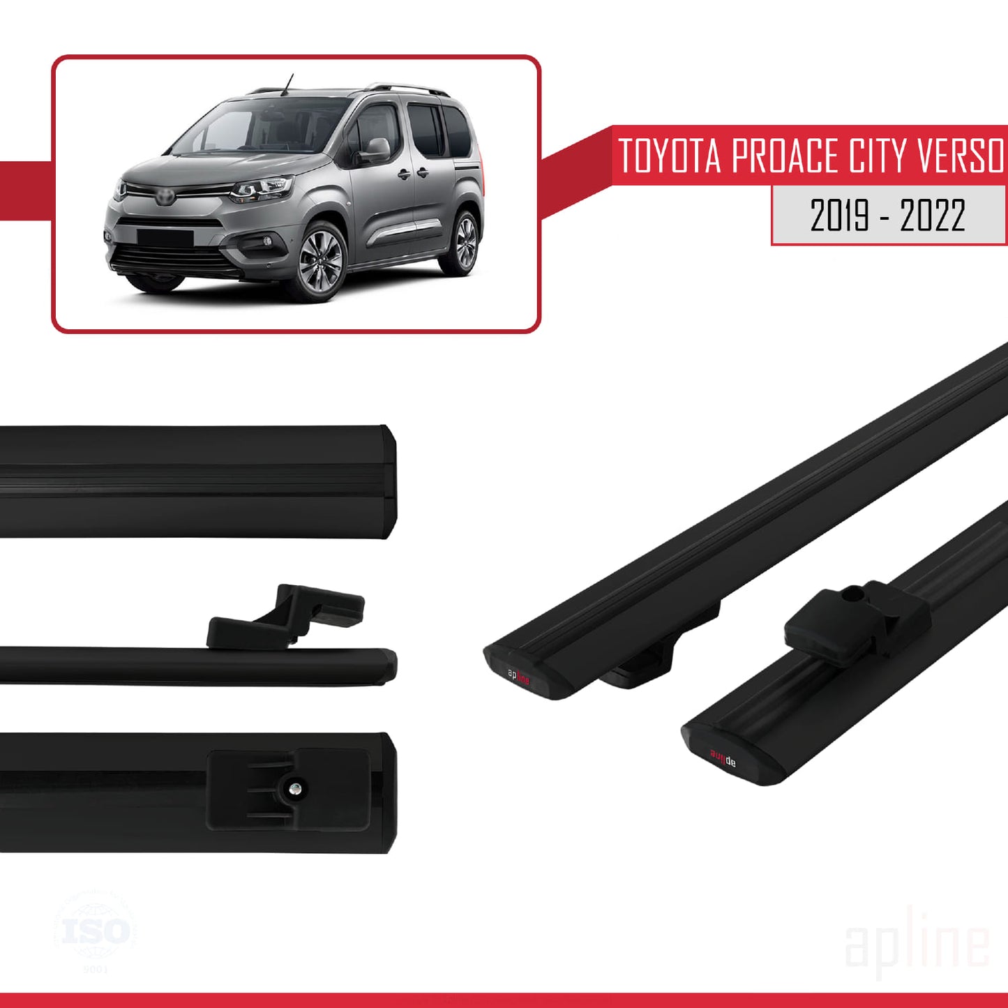 Compatible avec Toyota Proace City Verso 2019-2022 BASIC Model Barres de Toit Railing Porte-Bagages de Voiture Noir Aluminium 2 Barres