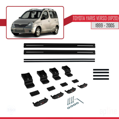 Compatible avec Toyota Yaris Verso (XP20) 1999-2005 BASIC Model Barres de Toit Railing Porte-Bagages de Voiture Noir Aluminium 2 Barres