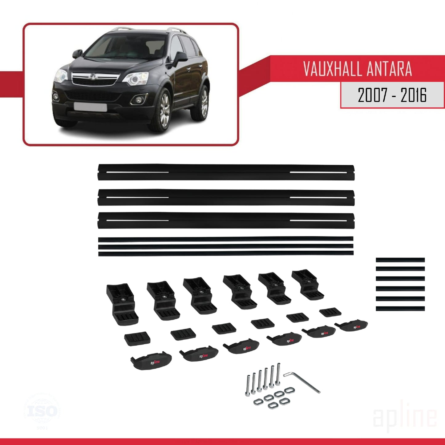 Compatible avec Vauxhall Antara 2007-2016 BASIC Model Barres de Toit Railing Porte-Bagages de Voiture Noir Aluminium 3 Barres