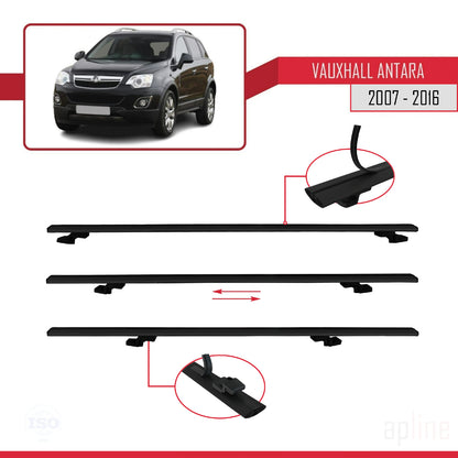 Compatible avec Vauxhall Antara 2007-2016 BASIC Model Barres de Toit Railing Porte-Bagages de Voiture Noir Aluminium 2 Barres