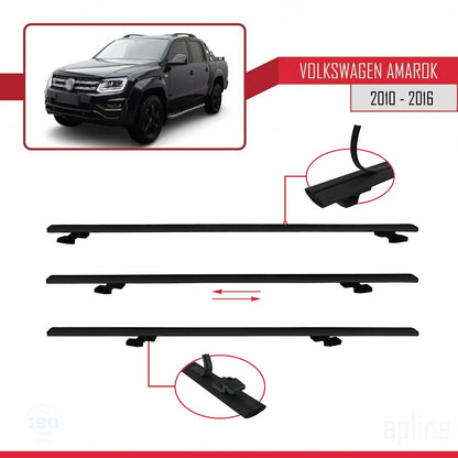 Compatible avec Volkswagen Amarok (2F) Pre-Facelift 2010-2016 BASIC Model Barres de Toit Railing Porte-Bagages de Voiture Noir Aluminium 3 Barres