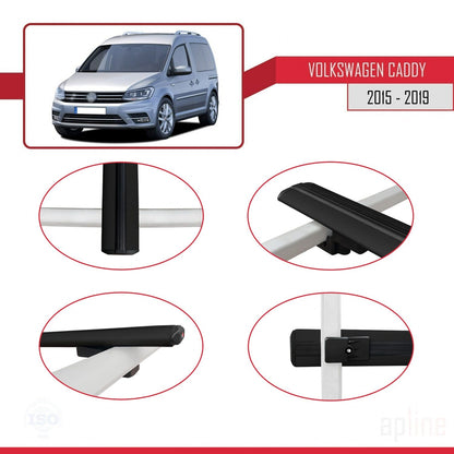 Compatible avec Volkswagen Caddy 3 (SA) 2015-2019 BASIC Model Barres de Toit Railing Porte-Bagages de Voiture Noir Aluminium 2 Barres