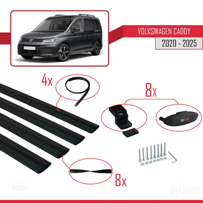 Compatible avec Volkswagen Caddy 4 (SB) 2020-2025 BASIC Model Barres de Toit Railing Porte-Bagages de Voiture Noir Aluminium 4 Barres