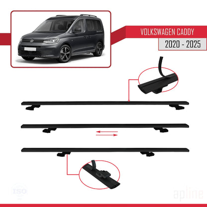 Compatible avec Volkswagen Caddy 4 (SB) 2020-2025 BASIC Model Barres de Toit Railing Porte-Bagages de Voiture Noir Aluminium 2 Barres