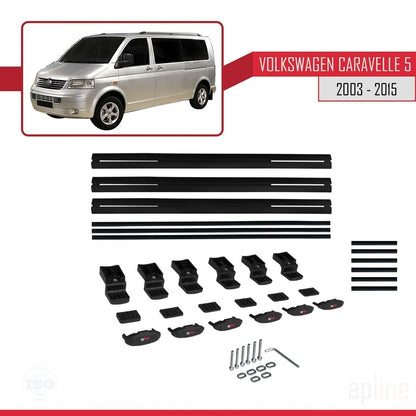 Compatible avec Volkswagen T5 Caravelle 2003-2015 BASIC Model Barres de Toit Railing Porte-Bagages de Voiture Noir Aluminium 3 Barres