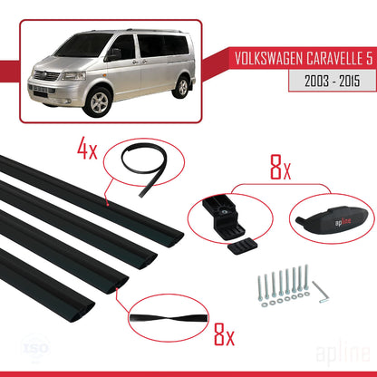 Compatible avec Volkswagen T5 Caravelle 2003-2015 BASIC Model Barres de Toit Railing Porte-Bagages de Voiture Noir Aluminium 4 Barres