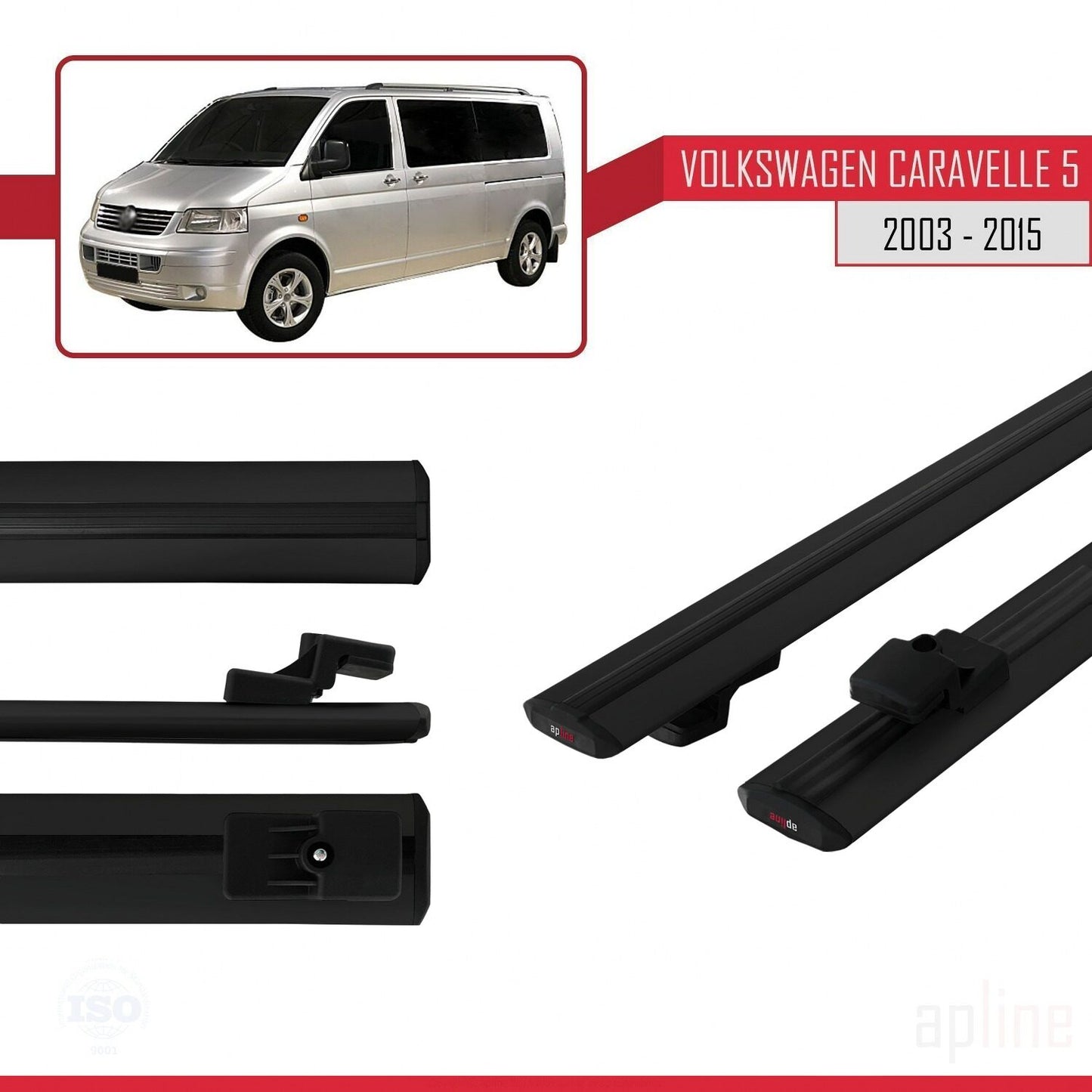 Compatible avec Volkswagen T5 Caravelle 2003-2015 BASIC Model Barres de Toit Railing Porte-Bagages de Voiture Noir Aluminium 2 Barres