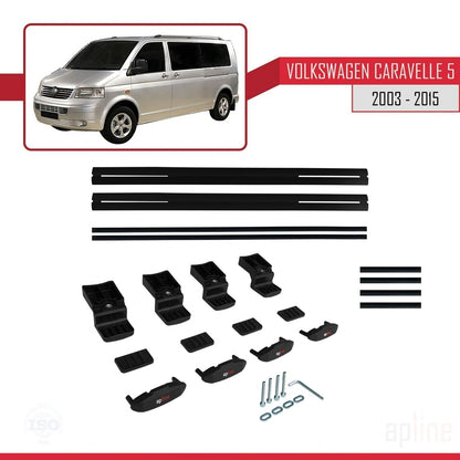Compatible avec Volkswagen T5 Caravelle 2003-2015 BASIC Model Barres de Toit Railing Porte-Bagages de Voiture Noir Aluminium 2 Barres