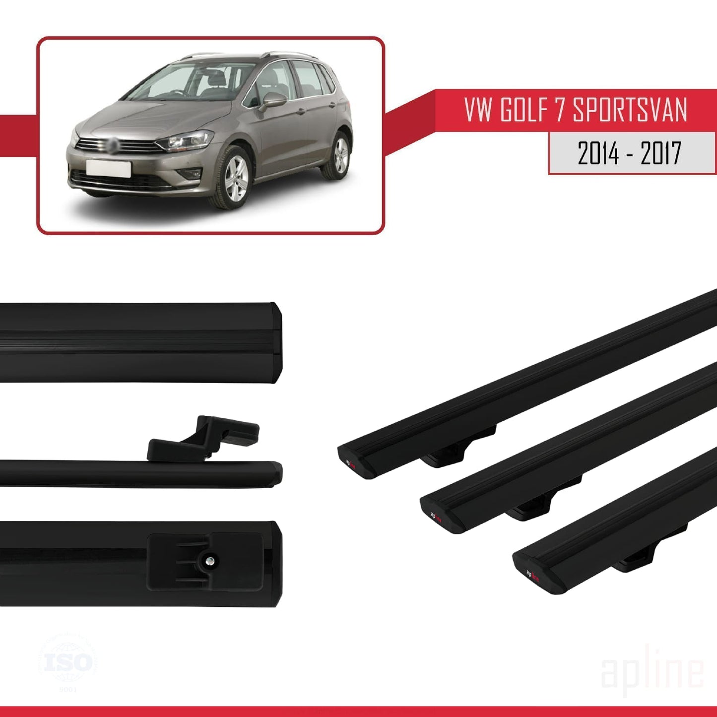 Compatible avec Volkswagen Golf Sportvan 2014-2017 BASIC Model Barres de Toit Railing Porte-Bagages de Voiture Noir Aluminium 3 Barres