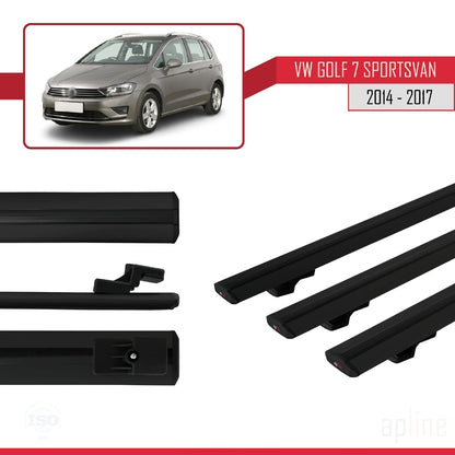Compatible avec Volkswagen Golf Sportvan 2014-2017 BASIC Model Barres de Toit Railing Porte-Bagages de Voiture Noir Aluminium 3 Barres