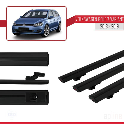 Compatible avec Volkswagen Golf 7 (5G) Variant 2013-2019 BASIC Model Barres de Toit Railing Porte-Bagages de Voiture Noir Aluminium 3 Barres