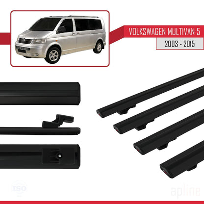 Compatible avec Volkswagen T5 Multivan 2003-2015 BASIC Model Barres de Toit Railing Porte-Bagages de Voiture Noir Aluminium 4 Barres