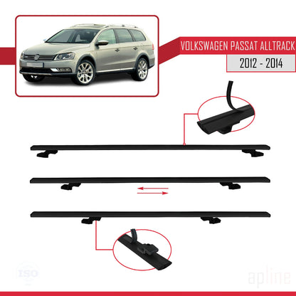 Compatible avec Volkswagen Passat B7 (3C) Alltrack 2012-2014 BASIC Model Barres de Toit Railing Porte-Bagages de Voiture Noir Aluminium 3 Barres