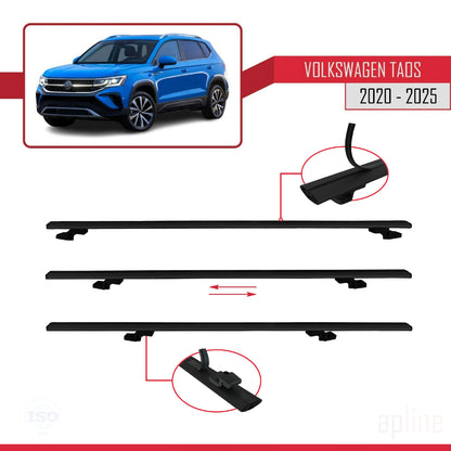 Compatible avec Volkswagen Taos 2021-2025 BASIC Model Barres de Toit Railing Porte-Bagages de Voiture Noir Aluminium 3 Barres