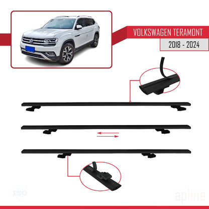 Compatible avec Volkswagen Teramont (CA1) 2018-2024 BASIC Model Barres de Toit Railing Porte-Bagages de Voiture Noir Aluminium 2 Barres
