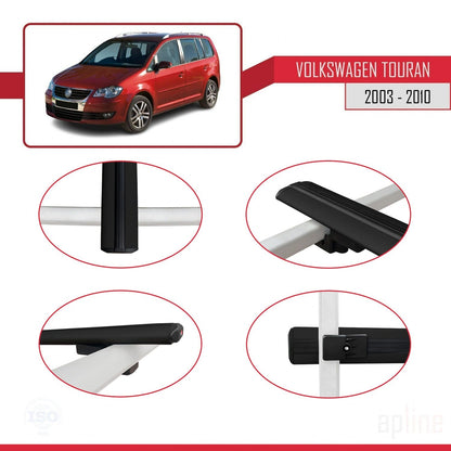 Compatible avec Volkswagen Touran (1T) Pre-Facelift 2003-2010 BASIC Model Barres de Toit Railing Porte-Bagages de Voiture Noir Aluminium 3 Barres