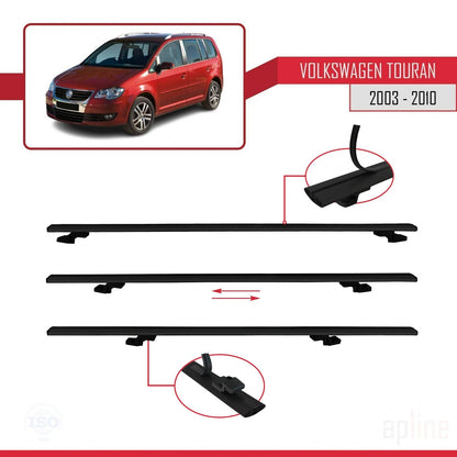 Compatible avec Volkswagen Touran (1T) Pre-Facelift 2003-2010 BASIC Model Barres de Toit Railing Porte-Bagages de Voiture Noir Aluminium 3 Barres