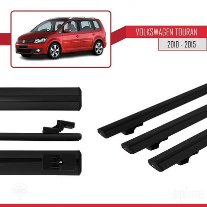 Compatible avec Volkswagen Touran (1T) Post-Facelift 2010-2015 BASIC Model Barres de Toit Railing Porte-Bagages de Voiture Noir Aluminium 3 Barres