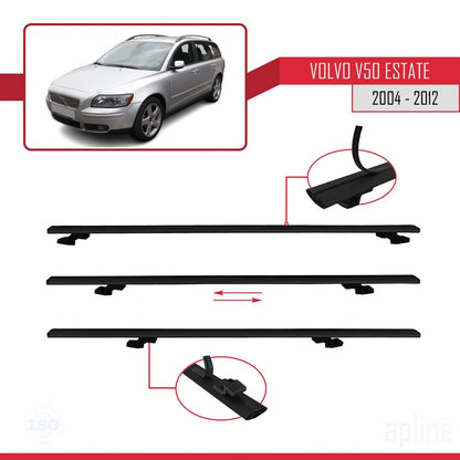 Compatible avec Volvo V50 2004-2012 BASIC Model Barres de Toit Railing Porte-Bagages de Voiture Noir Aluminium 2 Barres