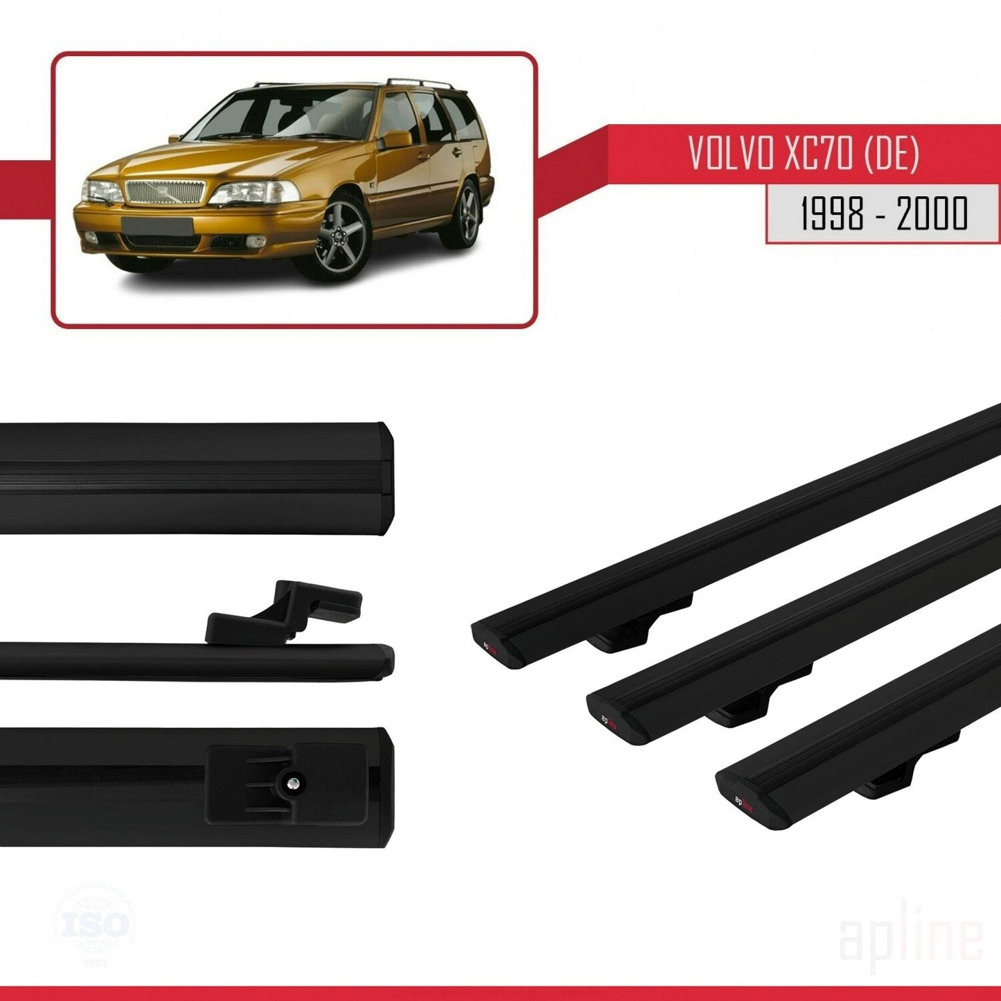 Compatible avec Volvo XC70 1998-2000 BASIC Model Barres de Toit Railing Porte-Bagages de Voiture Noir Aluminium 3 Barres