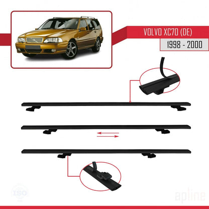 Compatible avec Volvo XC70 1998-2000 BASIC Model Barres de Toit Railing Porte-Bagages de Voiture Noir Aluminium 2 Barres
