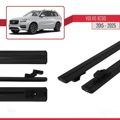 Compatible avec Volvo XC90 II 2015-2025 BASIC Model Barres de Toit Railing Porte-Bagages de Voiture Noir Aluminium 2 Barres