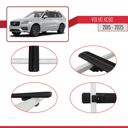 Compatible avec Volvo XC90 II 2015-2025 BASIC Model Barres de Toit Railing Porte-Bagages de Voiture Noir Aluminium 2 Barres