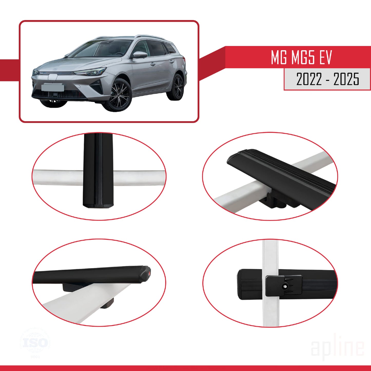 Compatible avec MG 5 EV 2022-2025 BASIC Model Barres de Toit Railing Porte-Bagages de Voiture Noir Aluminium 3 Barres