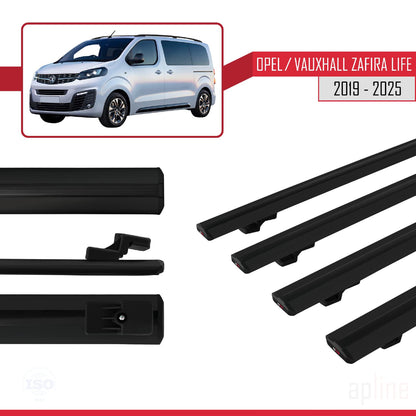 Compatible avec Opel Zafira Life 2019-2025 BASIC Model Barres de Toit Railing Porte-Bagages de Voiture Noir Aluminium 4 Barres