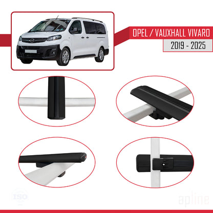 Compatible avec Opel Vivaro C 2019-2025 BASIC Model Barres de Toit Railing Porte-Bagages de Voiture Noir Aluminium 2 Barres