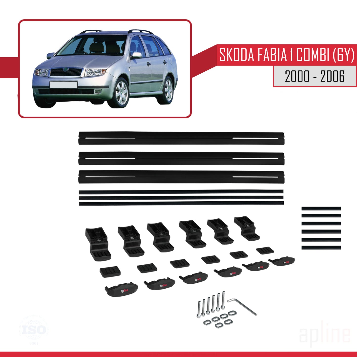 Compatible avec Skoda Fabia (6Y) Break 2000-2006 BASIC Model Barres de Toit Railing Porte-Bagages de Voiture Noir Aluminium 3 Barres