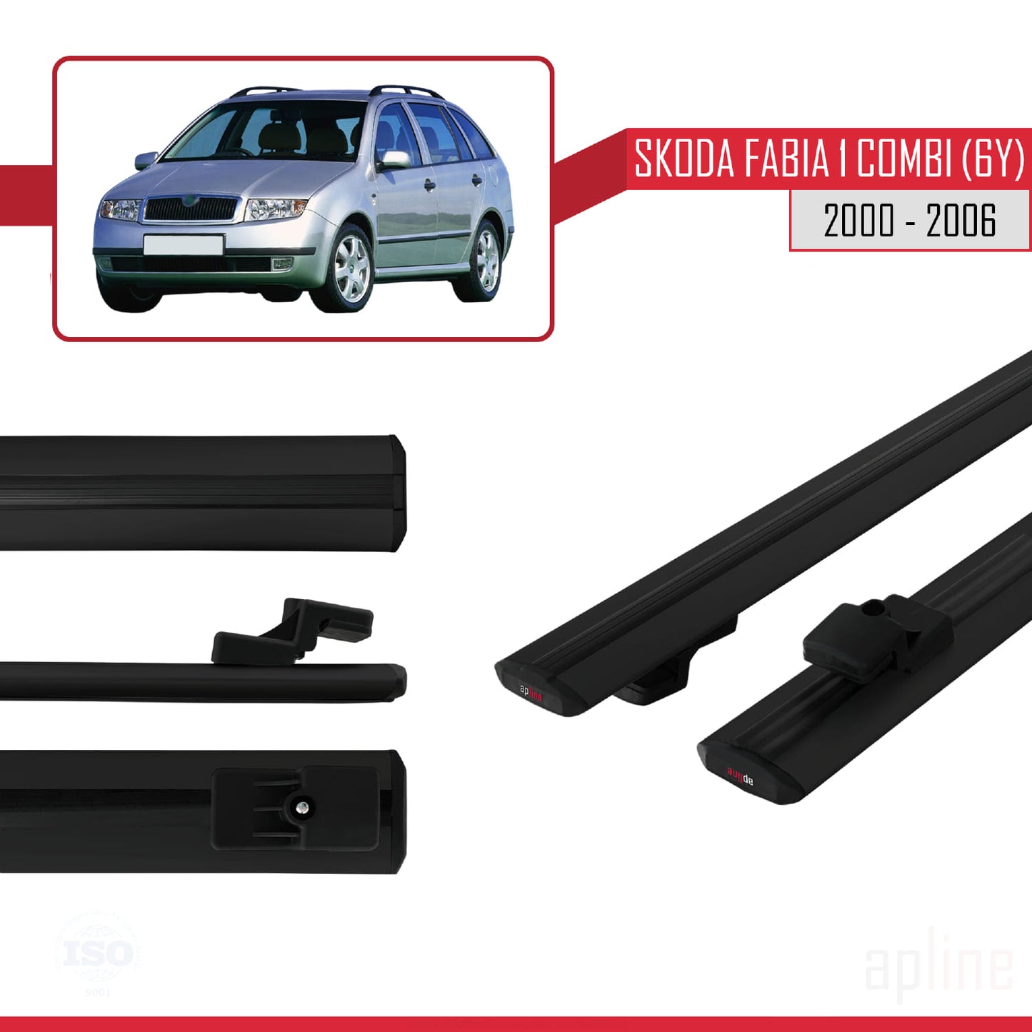 Compatible avec Skoda Fabia (6Y) Break 2000-2006 BASIC Model Barres de Toit Railing Porte-Bagages de Voiture Noir Aluminium 2 Barres