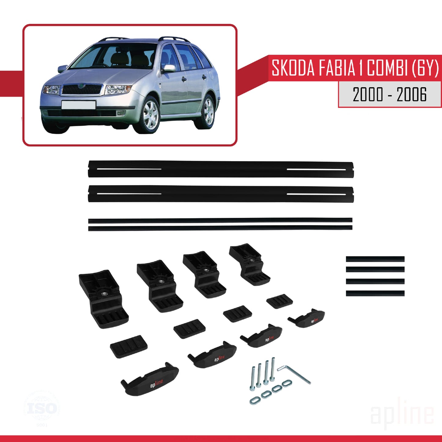 Compatible avec Skoda Fabia (6Y) Break 2000-2006 BASIC Model Barres de Toit Railing Porte-Bagages de Voiture Noir Aluminium 2 Barres