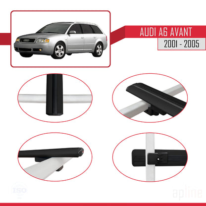 Compatible avec Audi A6 Avant 2001-2005 BASIC Model Barres de Toit Railing Porte-Bagages de Voiture Noir Aluminium 2 Barres